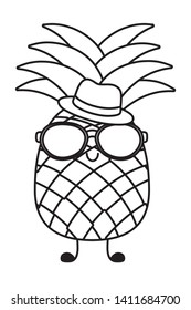 Summer and beach cartoons elements in black and white