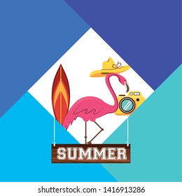 Summer and beach cartoons in rhombus frame over colorful background vector illustration graphic design