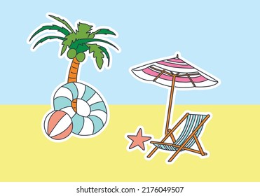 Summer Beach Chairs And Umbrella cartoon vector