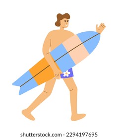 Summer beach character. Character standing with paddle boards. Man surfing. Summer activity and healthy lifestyle. Flat vector illustrations