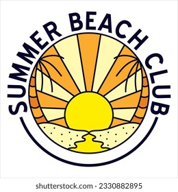 Summer beach club adventure badge t for t-shirt designs clothing and logo brand, Summer tropical Beach nature logo sign illustration vector