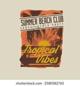 Summer Beach Club Sunset party retro poster design
