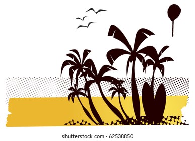 summer beach coast banner with palms