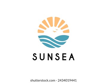 Summer beach coast island logo, sunset island nature logo design	