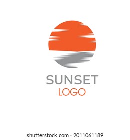 summer beach coast island, sea ocean with birds and summer sun rays logo design inspiration