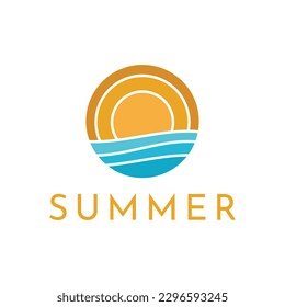 summer beach coast island, sea ocean and summer sun rays logo design inspiration