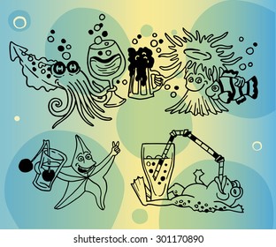 Summer beach cocktail Icons for menu