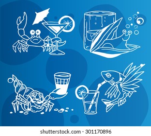 Summer beach cocktail Icons for menu