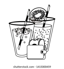 Summer and beach cocktails with cash in wallet cartoons vector illustration graphic design