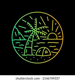 summer beach coconut tree and camp design for t-shirt, badge, sticker, etc