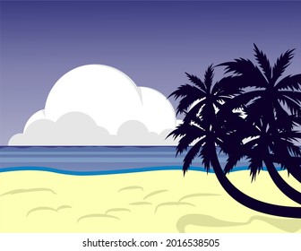 Summer beach with coconut tree illustration vector landscape