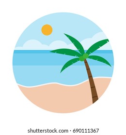 summer beach and coconut tree on the background of the sea. icon vector illustration