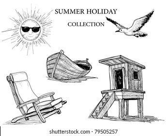 Summer beach collection of icons