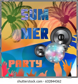 Summer beach colorful Party flyer design illustration  