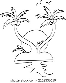 Summer Beach Coloring Page Palm Tree Stock Vector (Royalty Free ...