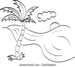 Summer Beach Coloring Page. Palm Tree Line Drawing. Beach Palm tree drawing.