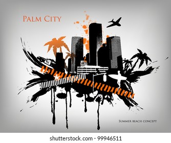 Summer beach concept downtown party city with palm tree