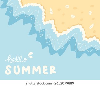 Esquina de playa de verano. Ilustración vectorial de la orilla del mar dibujada a mano