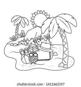 Summer and beach cute cartoons in black and white