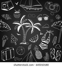 Summer beach cute doodle hand drawn vector illustrations seamless pattern