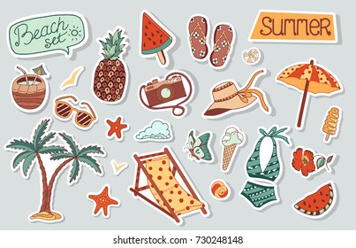 Summer beach cute doodle hand drawn vector illustrations