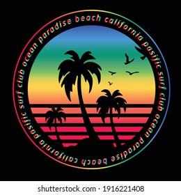 Summer beach design with palm trees vector for tee and poster