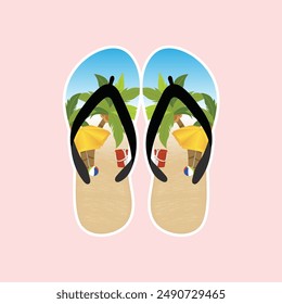 Summer beach different flip flops vector. Vector colorful flip flops. Vector illustration.