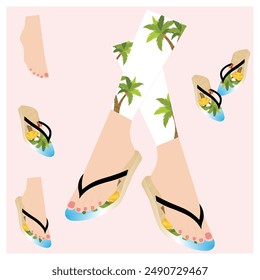 Summer beach different flip flops vector. Vector colorful flip flops. Vector illustration.