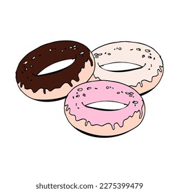 Summer beach doodle elements hand-drawn. Beach food collection. Vector illustration. Donuts
