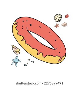 Summer beach doodle elements hand-drawn. Beach collection. Vector illustration 