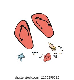 Summer beach doodle elements hand-drawn. Beach collection. Vector illustration 