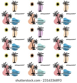 summer beach doodle fabric pattern