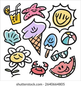 Summer Beach Doodle Vector Illustration