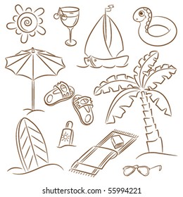 Summer beach doodles isolated on white background