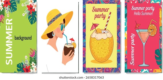 summer, beach, drink, background, vacation, holiday, abstract, banana, banner, card, concept, cover, decoration, design, element, flat, flier, geometric, girl, graphic, hot, ice cream, icon, icon, ill