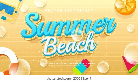 Summer beach editable text style effect. Vector text effect, with summer season event.