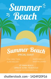 summer beach with element beach vector illustration