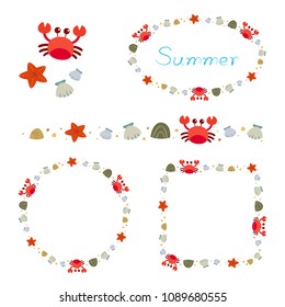 Summer beach elements border frame set