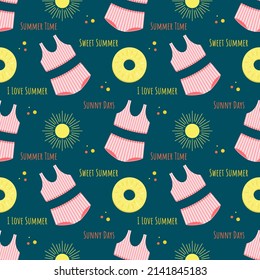 Summer beach elements. Seamless pattern. For design, wallpaper, textile. Vector illustration