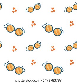 Summer beach elements seamless pattern. Childrens fashion background. Tropical fruits and accessories. Cute summer beach endless background.