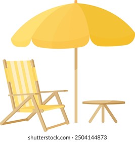 Elementos de playa de verano con sombrilla y silla