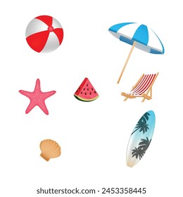 Summer beach elements vector set.  isolated in white background design Vector illustration. 