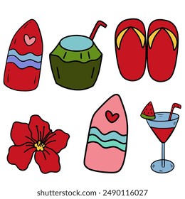 Summer Beach Equipment Vector Set - Various Poses and Items.