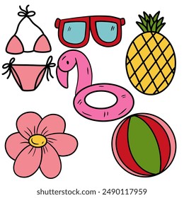 Summer Beach Equipment Vector Set - Various Poses and Items.