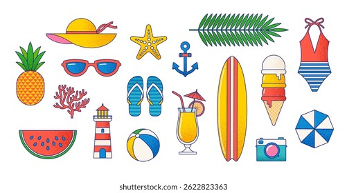 Summer Beach Essentials – Vibrant Vector Set of Tropical Vacation and Holiday Icons