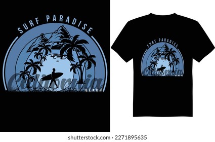 Summer beach eye-catching t-shirt design grunge vector for your next tropical getaway. Typography retro vintage sunset surfing graphic art clothes. Ready for print, apparel, poster holiday vacation.