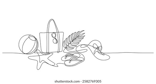 summer beach fashion female likeness one line drawing continuous minimalism hand drawn decorative vector