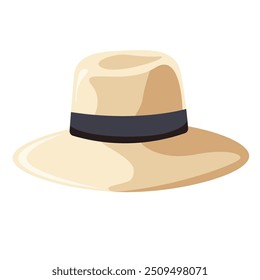 Sommer Strand Fedora Hut Vektorbild, Trilby Stroh Panama Hut Illustration, einzeln auf weißem Hintergrund, beige Fedora Hut Clip Art
