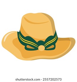 Summer beach fedora hat vector image, trilby straw panama hat clip art illustration, isolated on white background, cute fedora hat clipart