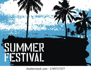 Summer Beach Festival typographic grunge vintage stencil style poster design. Retro vector illustration.